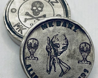 1 Troy Oz .999 Fine Silver MK BarZ "Alien Smack Talk" Stamped Round .999 Fine Silver