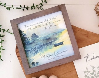 PERSONALIZED LAKE / BOAT memorial watercolor painting, sympathy gift for naturalist, fisherman loss of father memorial gift, 5.5" framed