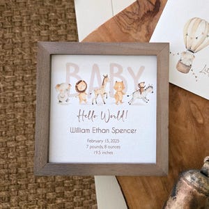 PERSONALIZED BABY GIFT painting for baby boy / girl, Safari Animals, Hello World, personalized gift card included  5.75&quot;