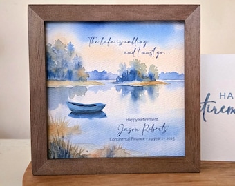 Personalized Lake / Fishing Retirement Painting (5.75"Framed), Optional Chime and/or Bookmark