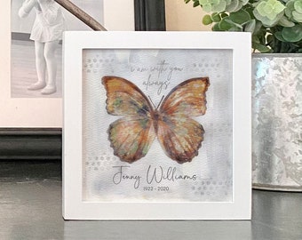 PERSONALIZED BUTTERFLY painting sympathy gift, memorial for loss of mother father parent grandparent, I am with you always, 5.5" framed