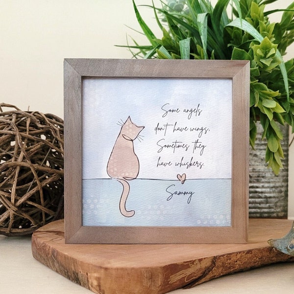 LOSS of CAT GIFT, Personalized cat memorial / sympathy gift for pet: framed 5.5" painting + gift card + optional chime