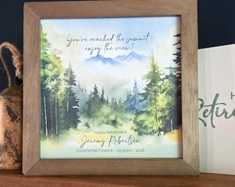Personalized Mountain Retirement Painting (5.75"Framed), Optional Chime and/or Bookmark