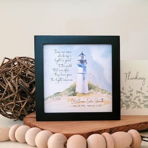 PERSONALIZED LIGHTHOUSE watercolor sympathy gift, Coastal | Ocean | Nautical memorial loss of father mother grandparent, 5.5&quot; framed