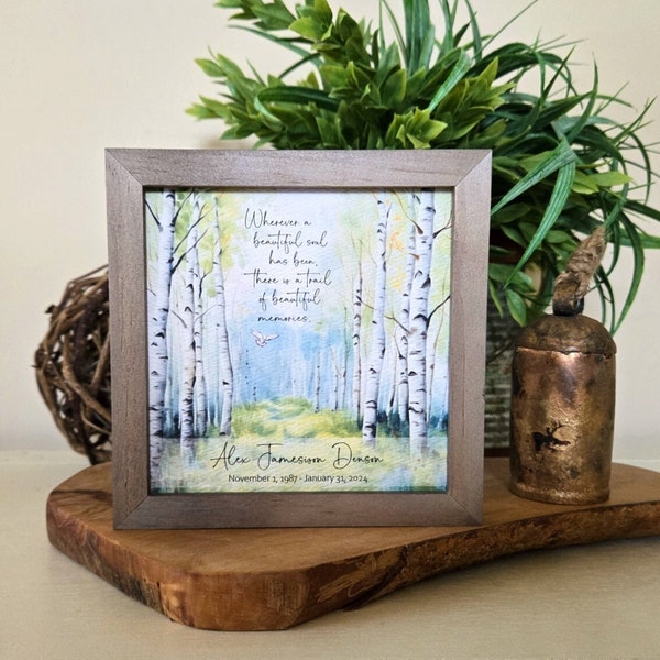 BIRCH TREE Sympathy painting + personalized gift card, optional nana bell chime, trail of beautiful memories, 5.5" painting framed