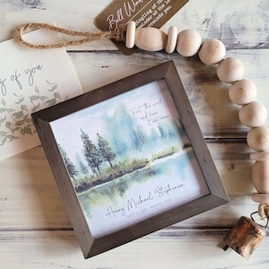 Personalizable Memorial Lake Painting (5.75") & Card, Optional Chime, Sympathy Gift for Naturalist