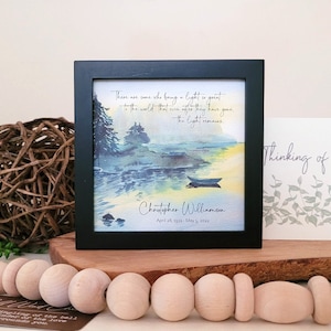 PERSONALIZED LAKE / BOAT memorial watercolor painting, sympathy gift for naturalist, fisherman loss of father memorial gift, 5.5" framed