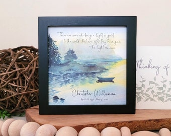 PERSONALIZED LAKE / BOAT memorial watercolor painting, sympathy gift for naturalist, fisherman loss of father memorial gift, 5.5" framed