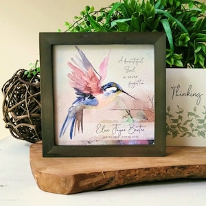PERSONALIZED HUMMINGBIRD painting sympathy gift, memorial for loss of mother father parent grandparent, a beautiful soul, 5.5 framed image 1