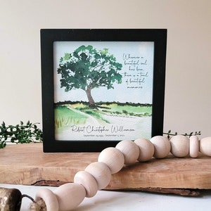 PERSONALIZED OAK TREE watercolor sympathy gift, memorial for loss of father grandfather brother, a trail of beautiful memories, 5.5 framed image 2