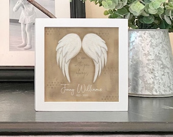 Personalized Angel Wings Memorial Painting, 5.5" Framed + Gift Card, Optional Chime