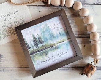 PERSONALIZED memorial watercolor painting, wind / lake sympathy gift for naturalist, feel the wind and know I am near, 5.5" framed