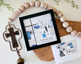 Personalizable Cross Painting (5.75"), 30" Bell Chime & Personalized Card, Memorial Gift, Matthew 28:20