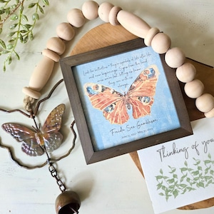 BUTTERFLY BELL CHIME + mini butterfly personalized watercolor painting gift set, Look for butterflies saying, personalized card included