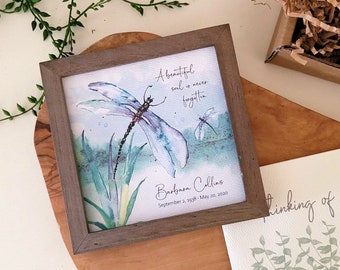 PERSONALIZED DRAGONFLY painting sympathy gift, 5.5" framed, memorial for loss of mother father grandparent, beautiful soul never forgotten