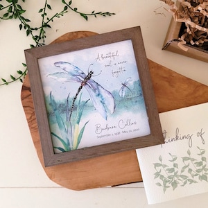 PERSONALIZED DRAGONFLY painting sympathy gift, 5.5&quot; framed, memorial for loss of mother father grandparent, beautiful soul never forgotten