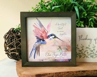 PERSONALIZED HUMMINGBIRD painting sympathy gift, memorial for loss of mother father parent grandparent, a beautiful soul, 5.5" framed