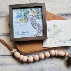 PERSONALIZED memorial watercolor painting, modern contemporary wind / tree sympathy gift, feel the wind and know I am near, 5.5" framed
