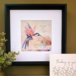 Hummingbird memorial art gift, Personalized sympathy painting, a beautiful soul is never forgotten, loss of loved one gift, 11 x 11 framed