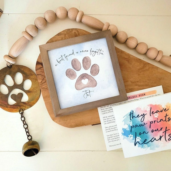 Pet Paw 30" Chime, Personalizable Painting (5.75"), Rainbow Poem & Card: Loss of Dog/Cat
