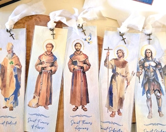 Personalizable Male Patron Saints Watercolor Bookmark & Gift Card, Optional Wording on Back