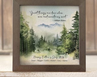 Personalizable Mountain/Nature Painting (5.75"Framed) + Card, Gift for Dad, Optional Chime