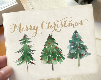 Modern Christmas Tree Card Set of 8 - Optional Saying / Signature Inside Cards, 5.5x4.25"