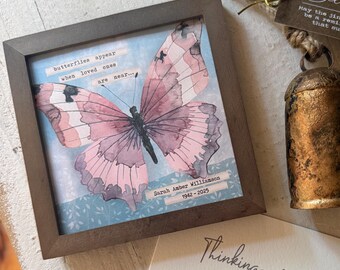 Personalized Butterfly Memorial Painting (5.75") & Card, Butterflies Appear..., Optional Chime