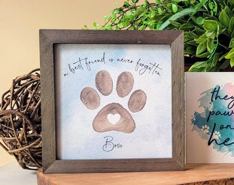 PET LOSS GIFT, Personalized loss of dog or cat memorial / sympathy gift: framed 5.5" painting + gift card + poem + optional chime