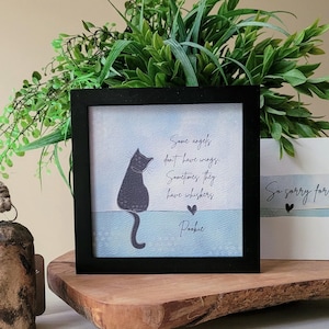 CAT MEMORIAL GIFT, Personalized loss of cat sympathy gift for pet: framed 5.5" painting + gift card + optional chime