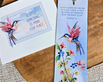 Personalizable Scripture Hummingbird Bookmark & Gift Card, Optional Necklace