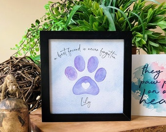 A best friend is never forgotten pet memorial, Pet loss gift, Personalized cat or dog pet paw painting + rainbow bridge poem + gift card