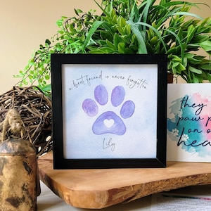 A best friend is never forgotten pet memorial, Pet loss gift, Personalized cat or dog pet paw painting + rainbow bridge poem + gift card