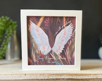 MEMORIAL ANGEL WING personalizable watercolor painting, sympathy gift loss of loved one, remembrance gift, I am with you always, 5.5" framed