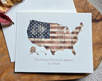 American Flag / Map 250th Birthday Greeting Cards Set of 6, 5.5x4.25" with Envelopes