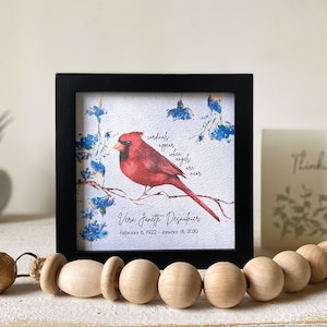 PERSONALIZED CARDINAL painting sympathy gift, 5.5" framed, memorial loss of mother father grandparent, cardinals appear when angels are near