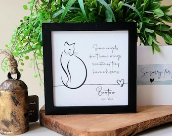CAT MEMORIAL GIFT, Personalized loss of cat sympathy gift for pet: framed 5.5" painting + gift card + optional chime