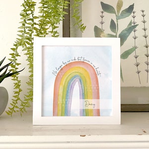PET SYMPATHY GIFT, personalized dog, cat, horse, rabbit rainbow painting, no longer by our side forever in our hearts memorial, 5.5&quot; framed