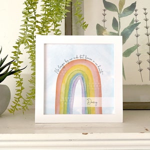 RAINBOW BRIDGE SYMPATHY gift, pet personalized dog / cat rainbow painting, no longer by our side forever in our hearts memorial, 5.5&quot; framed