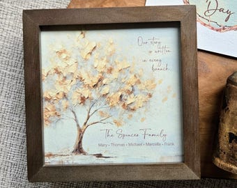 Personalizable Family Tree Painting (5.75"), Our Story is Written in Every Branch, Coordinating Card, Optional Nana Bell