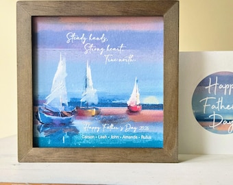 Personalizable Sailing Painting (5.75"Framed) + Card, Gift for Dad, Optional Chime