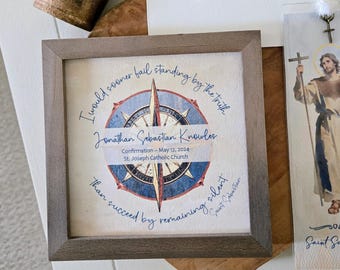 Personalized Holy Communion / Confirmation Saint Quotes Painting (5.75"framed) + Gift Card, Optional Bell or Bookmark