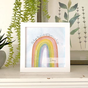 PET SYMPATHY GIFT, personalized dog, cat, rabbit rainbow painting, no longer by our side forever in our hearts memorial gift, 5.5&quot; framed