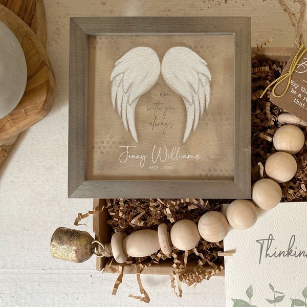 PERSONALIZED ANGEL WINGS painting sympathy gift, memorial for loss of mother father parent grandparent, I am with you always, 5.5" framed