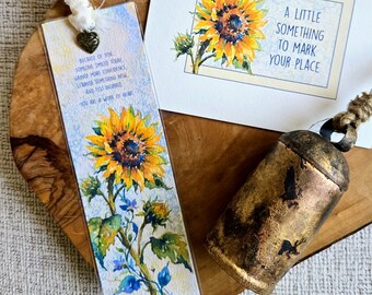 Personalizable Teacher Gift: Sunflower Bookmark & Personalized Greeting Card, Optional Bell