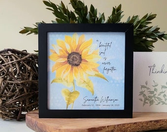 SUNFLOWER personalized painting, sympathy loss of mother father parent child, a beautiful soul,  memorial loss of loved one, 5.5" framed