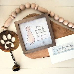 LOSS of DOG GIFT, Personalized dog memorial / pet sympathy gift: framed 5.5" painting + gift card + 30" pet paw chime