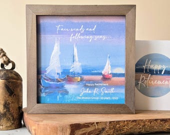 Personalized Sailing Retirement Painting (5.75") and Coordinating Gift Card, optional bell