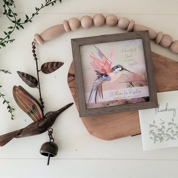 HUMMINGBIRD WIND CHIME + mini hummingbird personalized watercolor painting gift set, memorial sympathy gift, bereavement gift