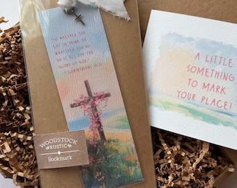 Personalizable Bible Verse / Scripture Watercolor Art Bookmark & Personalized Greeting Card, Faith Based Gift Set